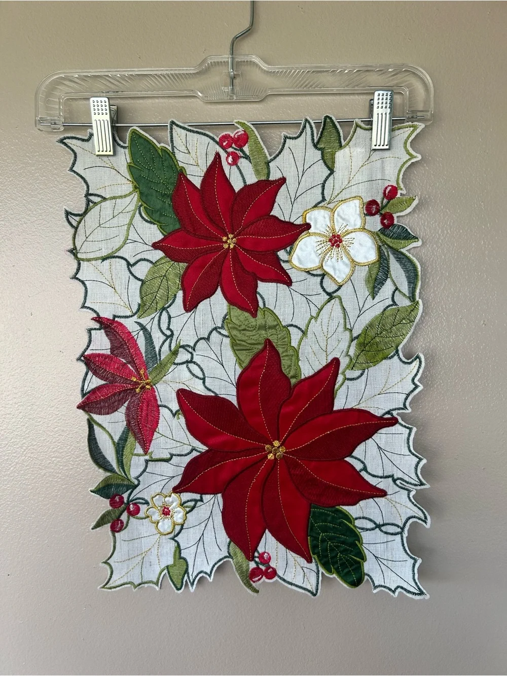 St. Nicholas Square Embroidered Poinsettia Cutout Placemats Set Of Four.